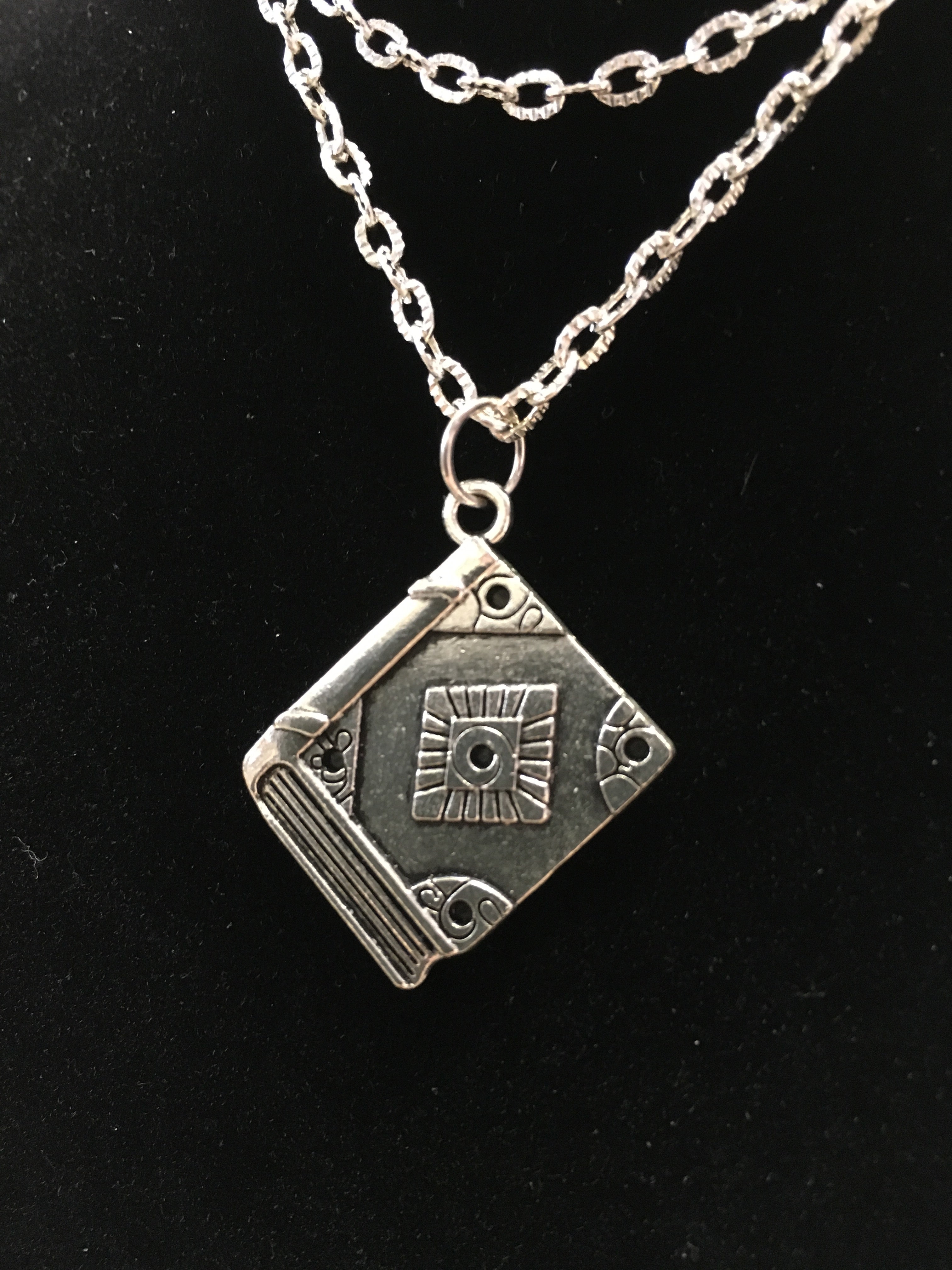 Antique Silver Wizard Spellbook Pendant Necklace – KenkuCraft